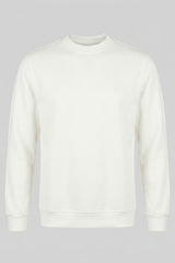 Sweat-shirt homme écru en mélange de coton à col rond et manches longues extensible
