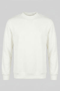 Sweat-shirt homme écru en mélange de coton à col rond et manches longues extensible