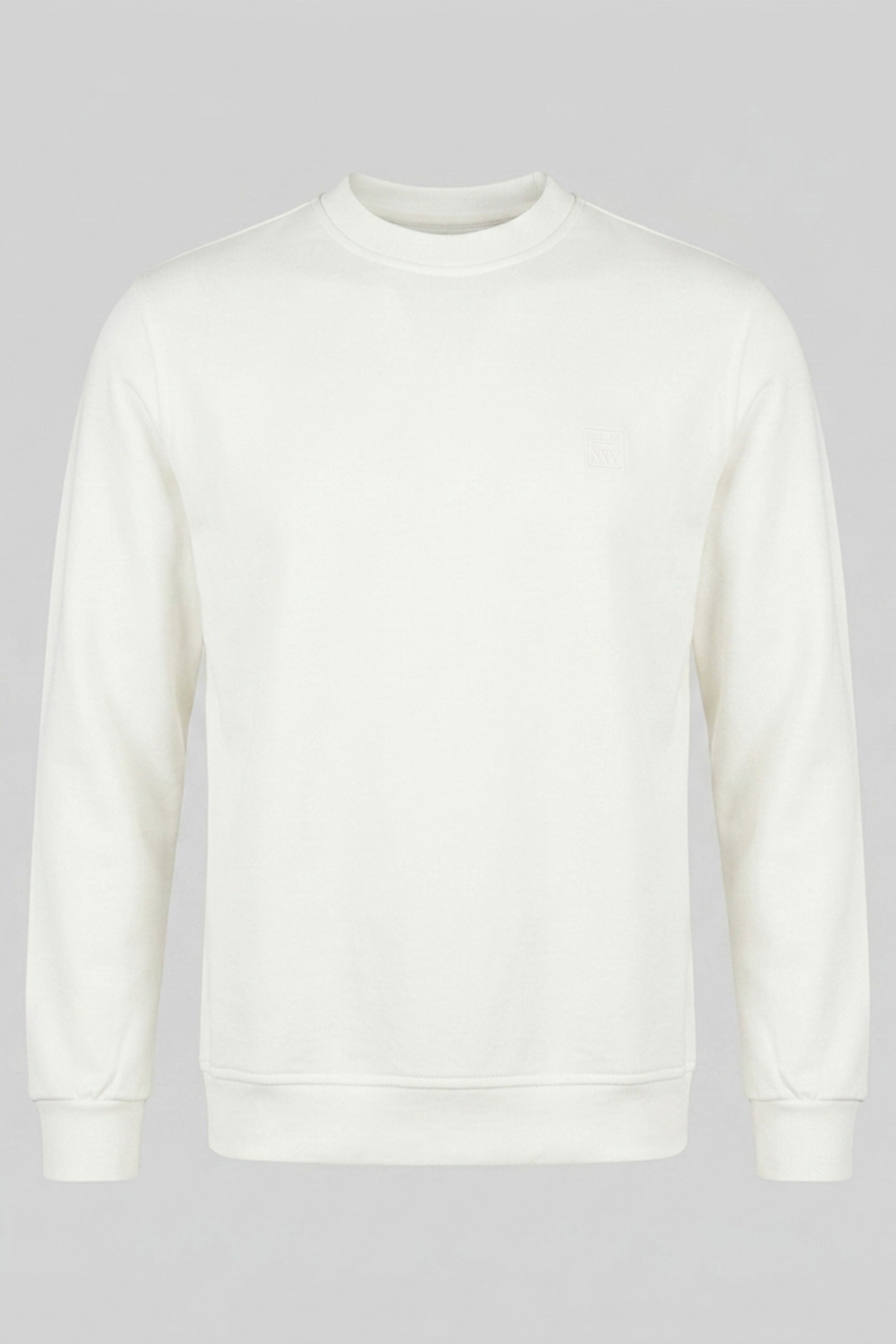 Sweat-shirt homme écru en mélange de coton à col rond et manches longues extensible