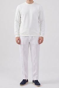 Sweat-shirt homme écru en mélange de coton à col rond et manches longues extensible