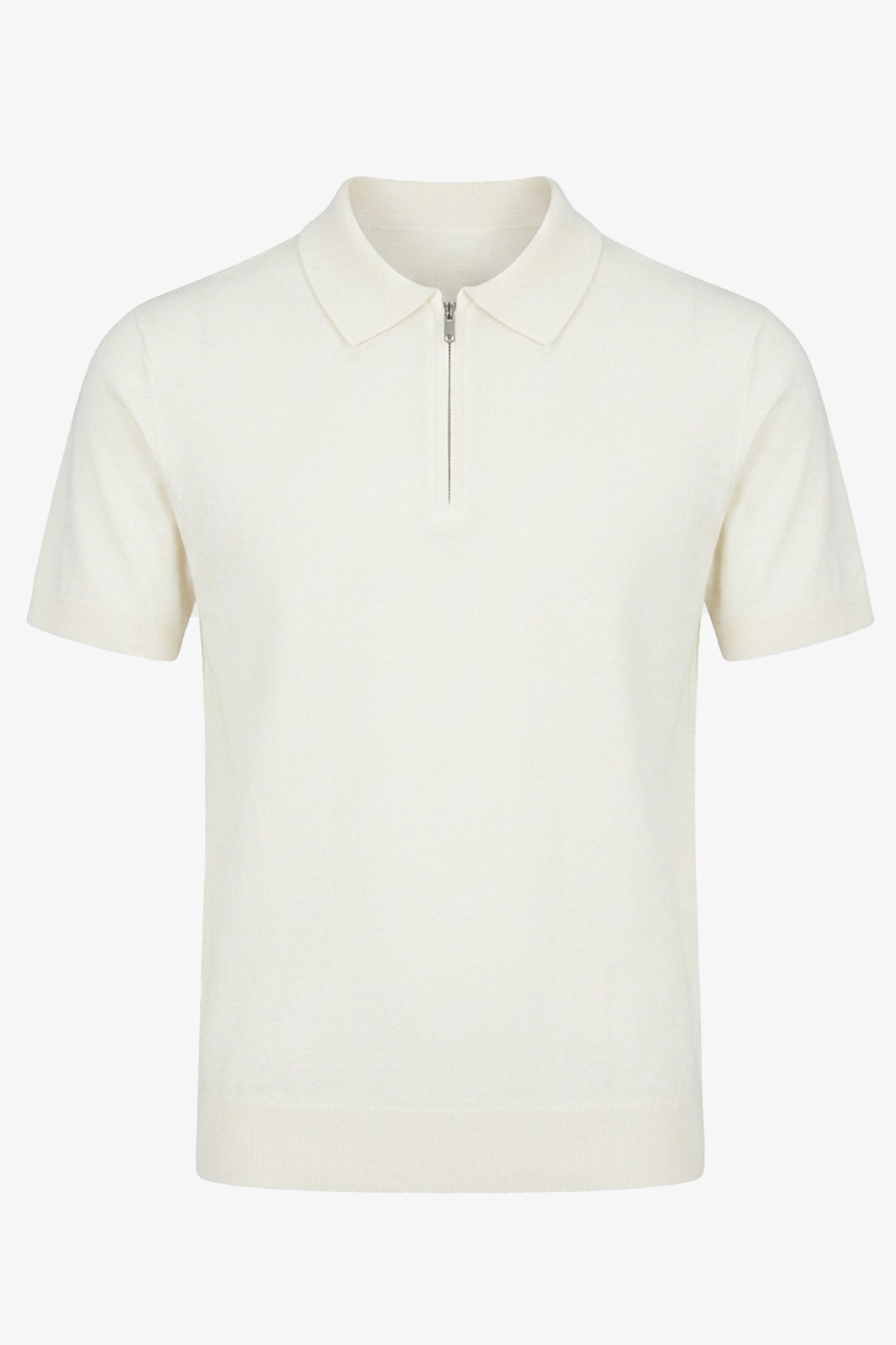 Polo homme écru en maille, col zippé, manches courtes, mélange doux