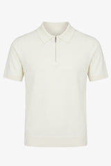 Polo homme écru en maille, col zippé, manches courtes, mélange doux