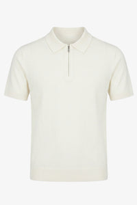 Polo homme écru en maille, col zippé, manches courtes, mélange doux
