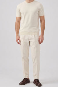 T-shirt homme écru en maille, coupe classique, col rond, manches courtes