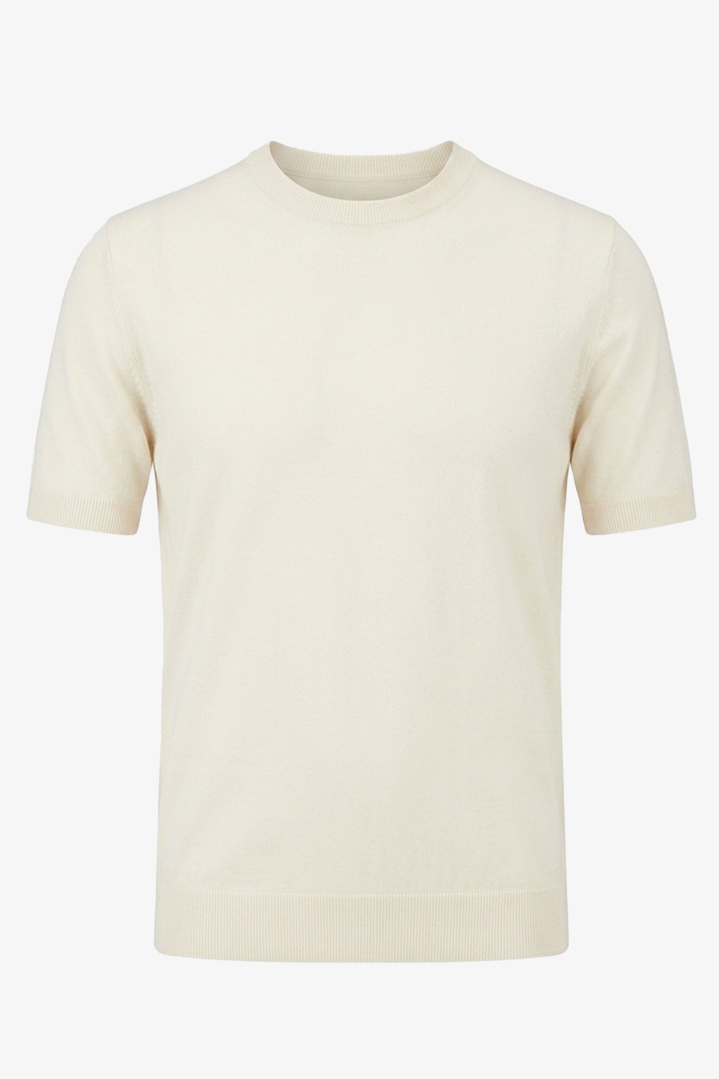 T-shirt homme écru en maille, coupe classique, col rond, manches courtes
