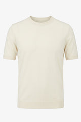 T-shirt homme écru en maille, coupe classique, col rond, manches courtes