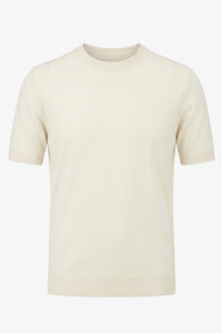T-shirt homme écru en maille, coupe classique, col rond, manches courtes