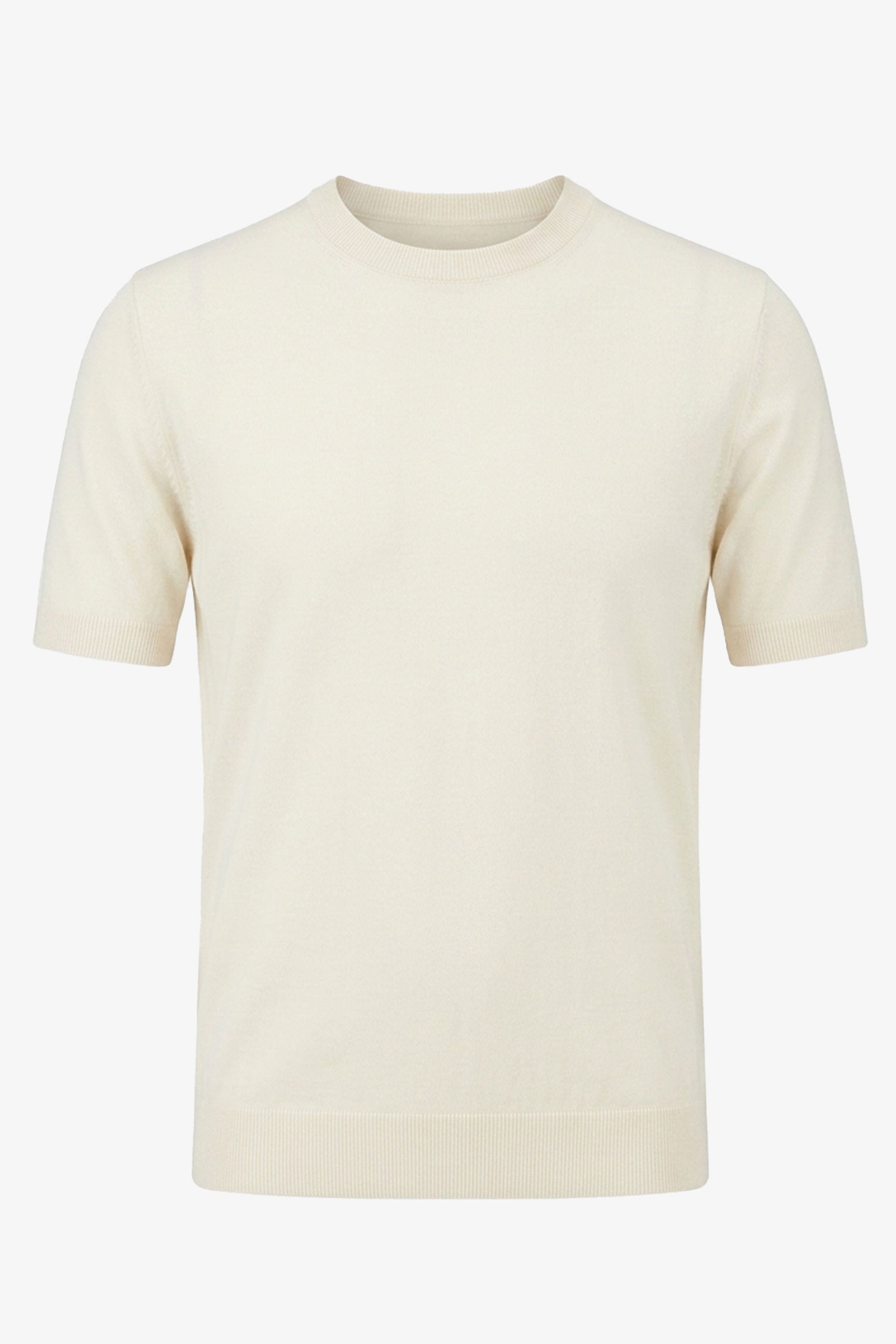 T-shirt homme écru en maille, coupe classique, col rond, manches courtes