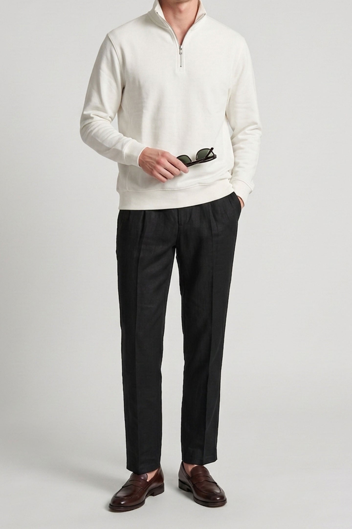 Sweat-shirt à col montant zippé Off White pour homme, mélange de coton, blanc cassé