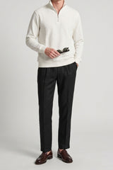Sweat-shirt à col montant zippé Off White pour homme, mélange de coton, blanc cassé