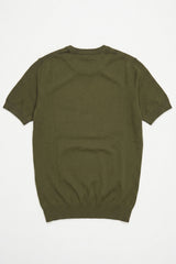T-shirt homme vert olive en maille, coupe classique, col rond, manches courtes