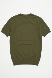 T-shirt homme vert olive en maille, coupe classique, col rond, manches courtes