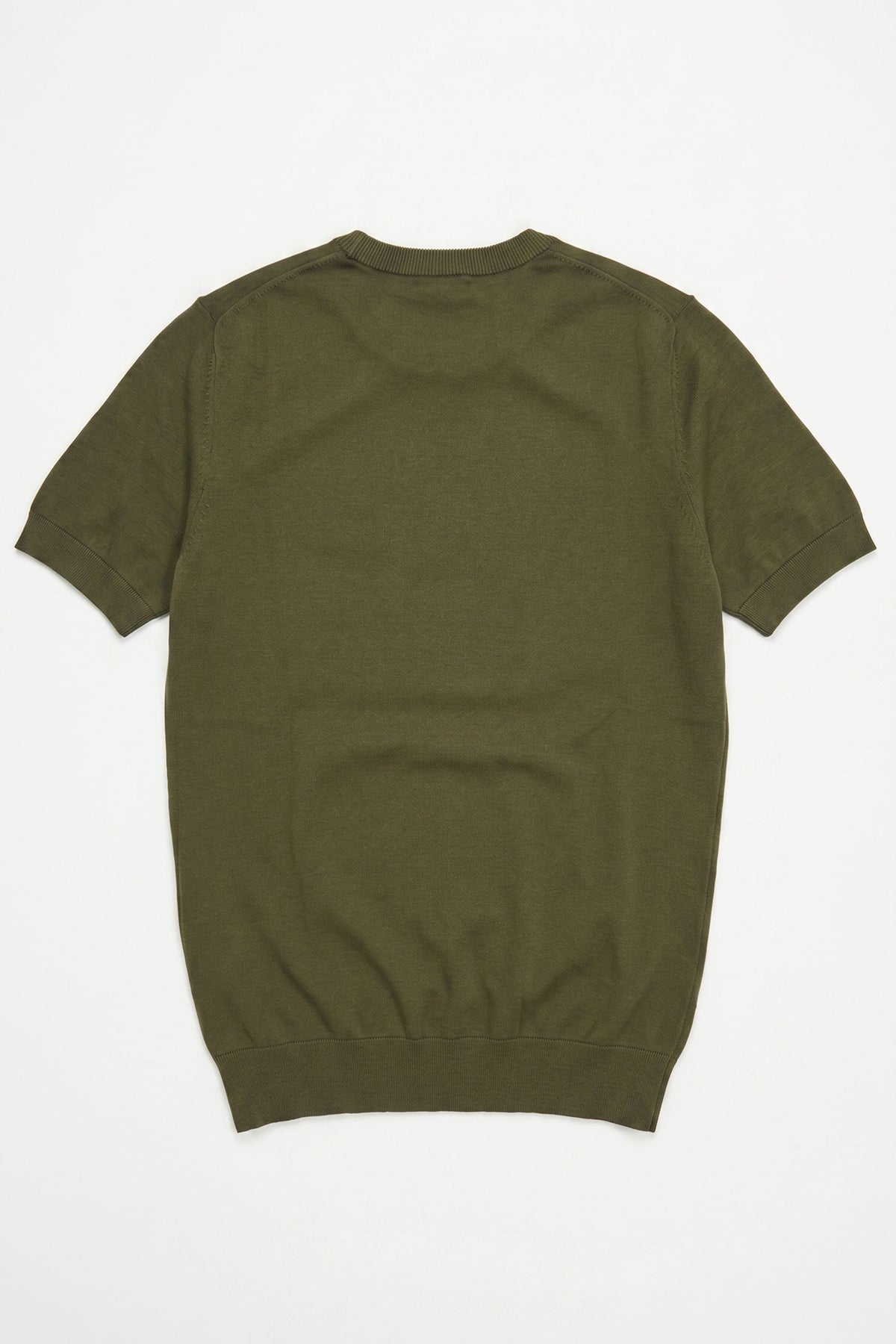 T-shirt homme vert olive en maille, coupe classique, col rond, manches courtes