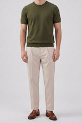 T-shirt homme vert olive en maille, coupe classique, col rond, manches courtes