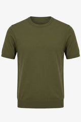 T-shirt homme vert olive en maille, coupe classique, col rond, manches courtes