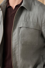 Ensemble veste en lin vert sauge zippée et pantalon beige pour homme, tenue d'été élégante et décontractée