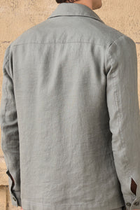 Ensemble veste en lin vert sauge zippée et pantalon beige pour homme, tenue d'été élégante et décontractée