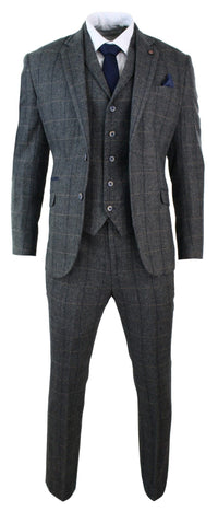 Cavani Albert - Men's Herringbone Tweed Check 3 Piece Suit - Charcoal