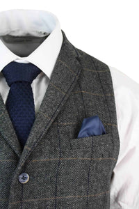 Cavani Albert - Men's Herringbone Tweed Check 3 Piece Suit - Charcoal