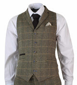 Cavani Albert - Men's Herringbone Tweed Check 3 Piece Suit - Tan Brown