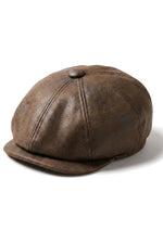 Casquette gavroche 8 panneaux pour homme, en cuir PU marron, style gavroche.