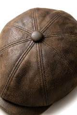 Casquette gavroche 8 panneaux pour homme, en cuir PU marron, style gavroche.