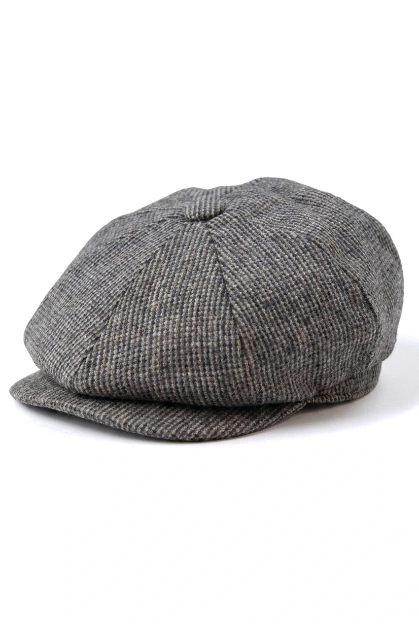 Casquette gavroche 8 panneaux pour homme, style gavroche, en tweed de laine gris.