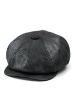 Casquette gavroche 8 panneaux pour homme, style gavroche, en cuir PU noir.