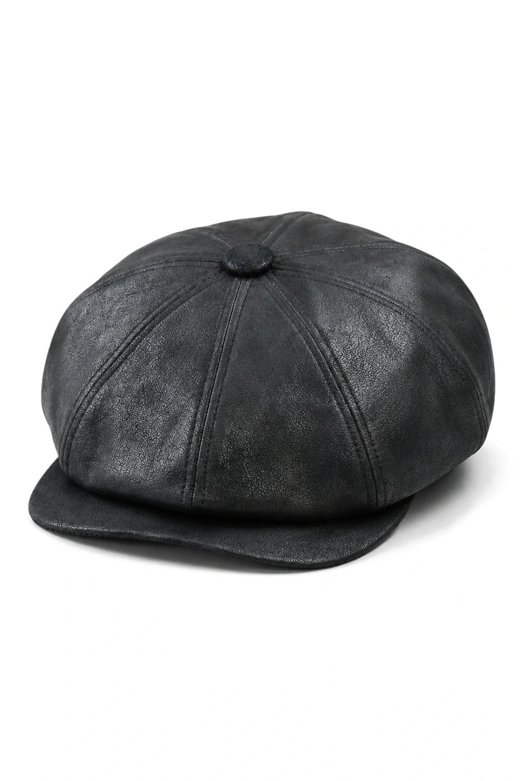 Casquette gavroche 8 panneaux pour homme, style gavroche, en cuir PU noir.