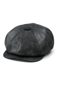 Casquette gavroche 8 panneaux pour homme, style gavroche, en cuir PU noir.