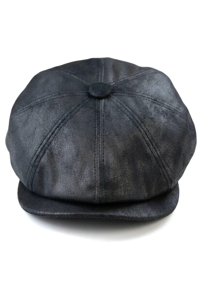 Casquette gavroche 8 panneaux pour homme, style gavroche, en cuir PU noir.