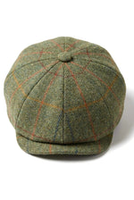 Casquette plate à carreaux verts à 8 panneaux pour homme, style gavroche, en tweed.