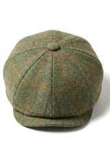 Casquette plate à carreaux verts à 8 panneaux pour homme, style gavroche, en tweed.