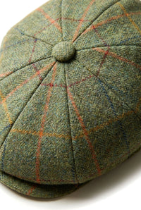 Casquette plate à carreaux verts à 8 panneaux pour homme, style gavroche, en tweed.