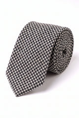 Cravate pour homme en laine mélangée à motif pied-de-poule noir et blanc