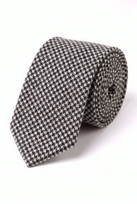 Cravate pour homme en laine mélangée à motif pied-de-poule noir et blanc