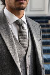 Cravate pour homme en laine mélangée à motif pied-de-poule noir et blanc