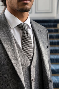 Cravate pour homme en laine mélangée à motif pied-de-poule noir et blanc