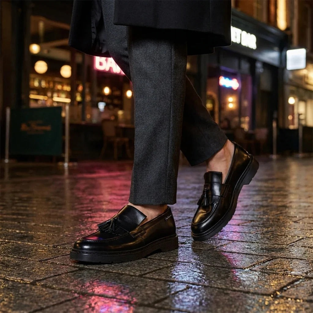 Mocassins à pampilles en cuir noir pour hommes
