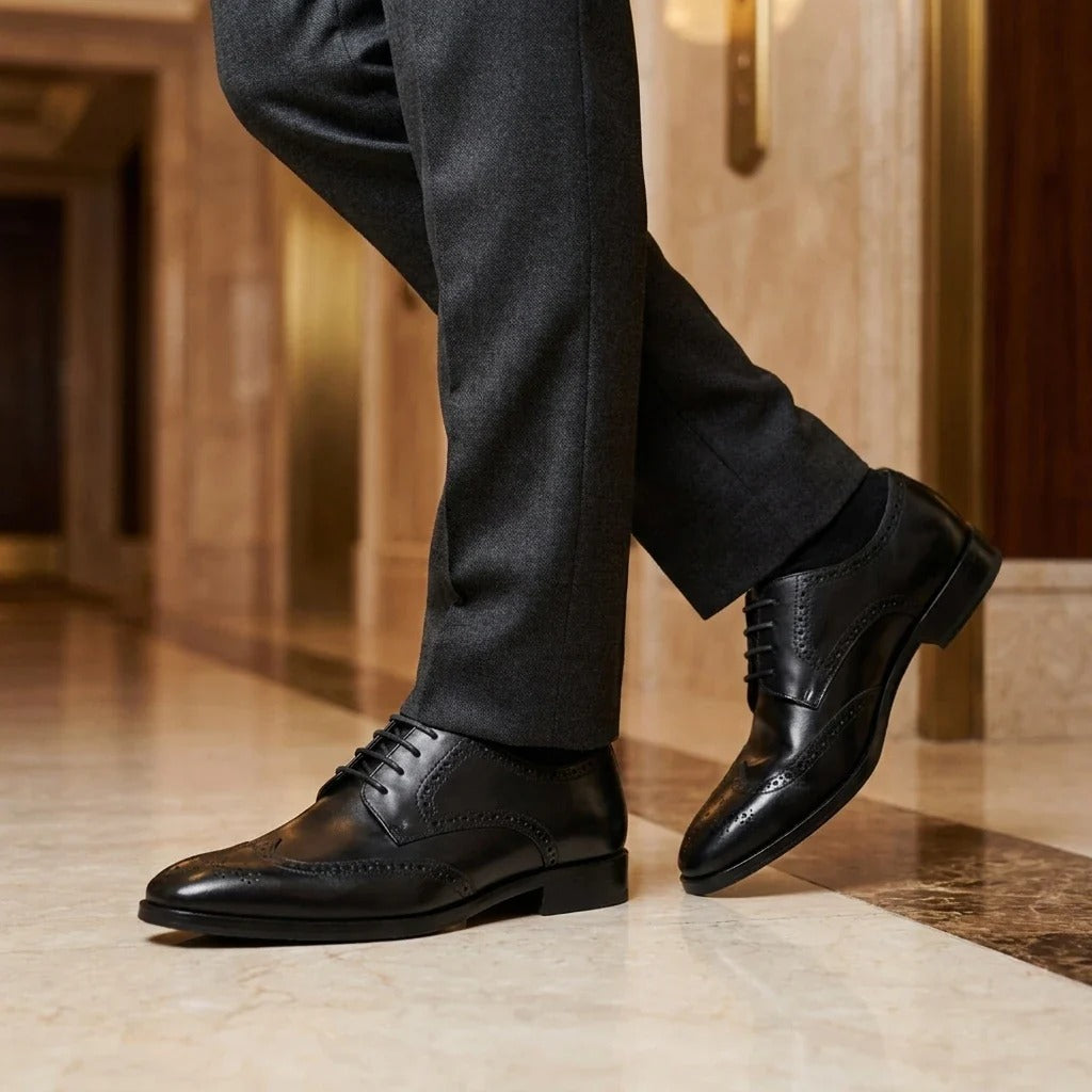 Chaussures brogues classiques à lacets en cuir noir pour hommes