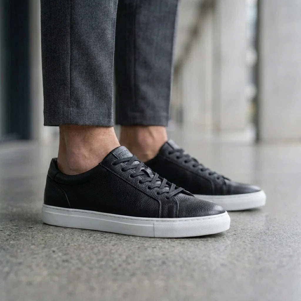 Baskets décontractées à lacets en cuir noir pour homme