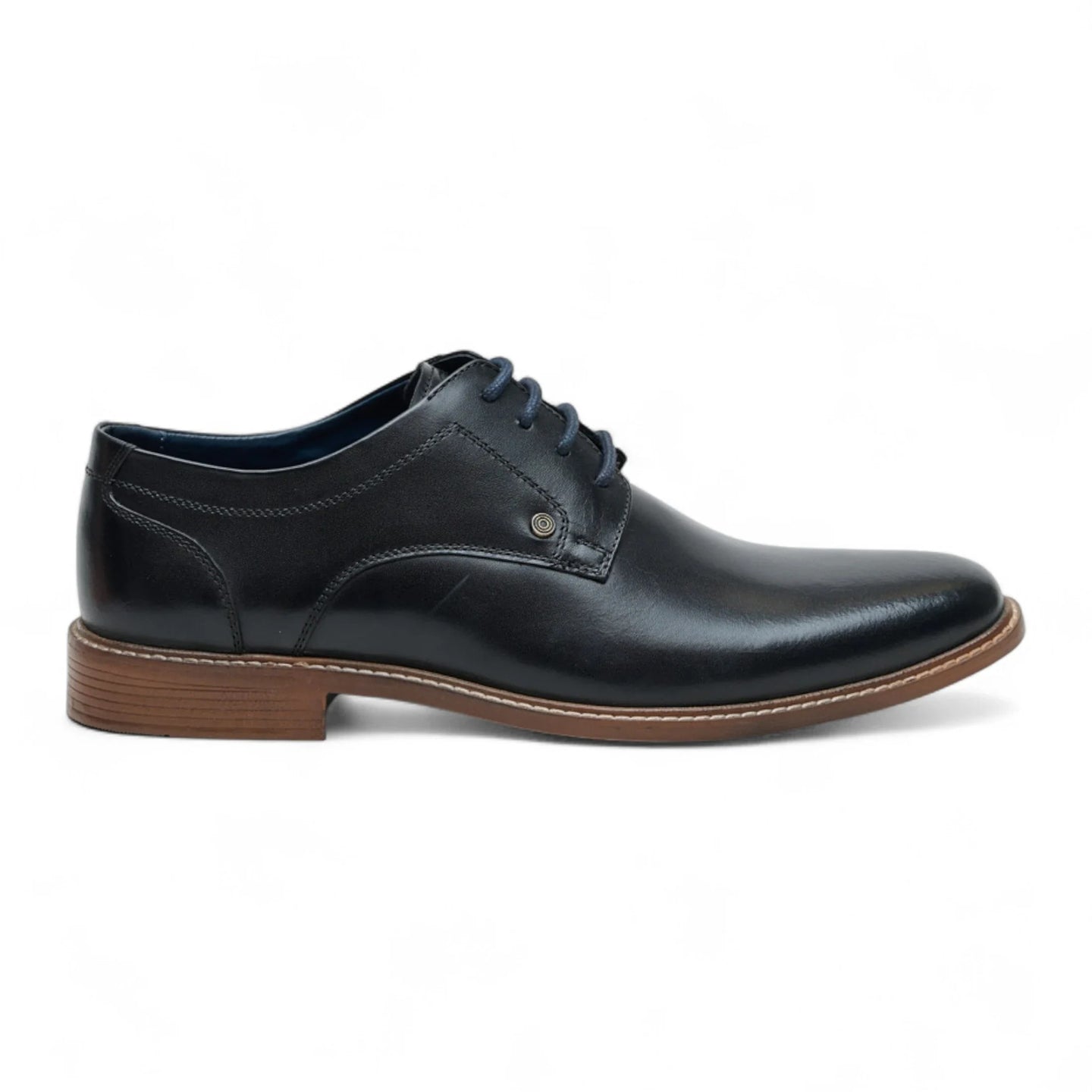 Chaussures Derby habillées pour hommes en cuir noir poli, unies