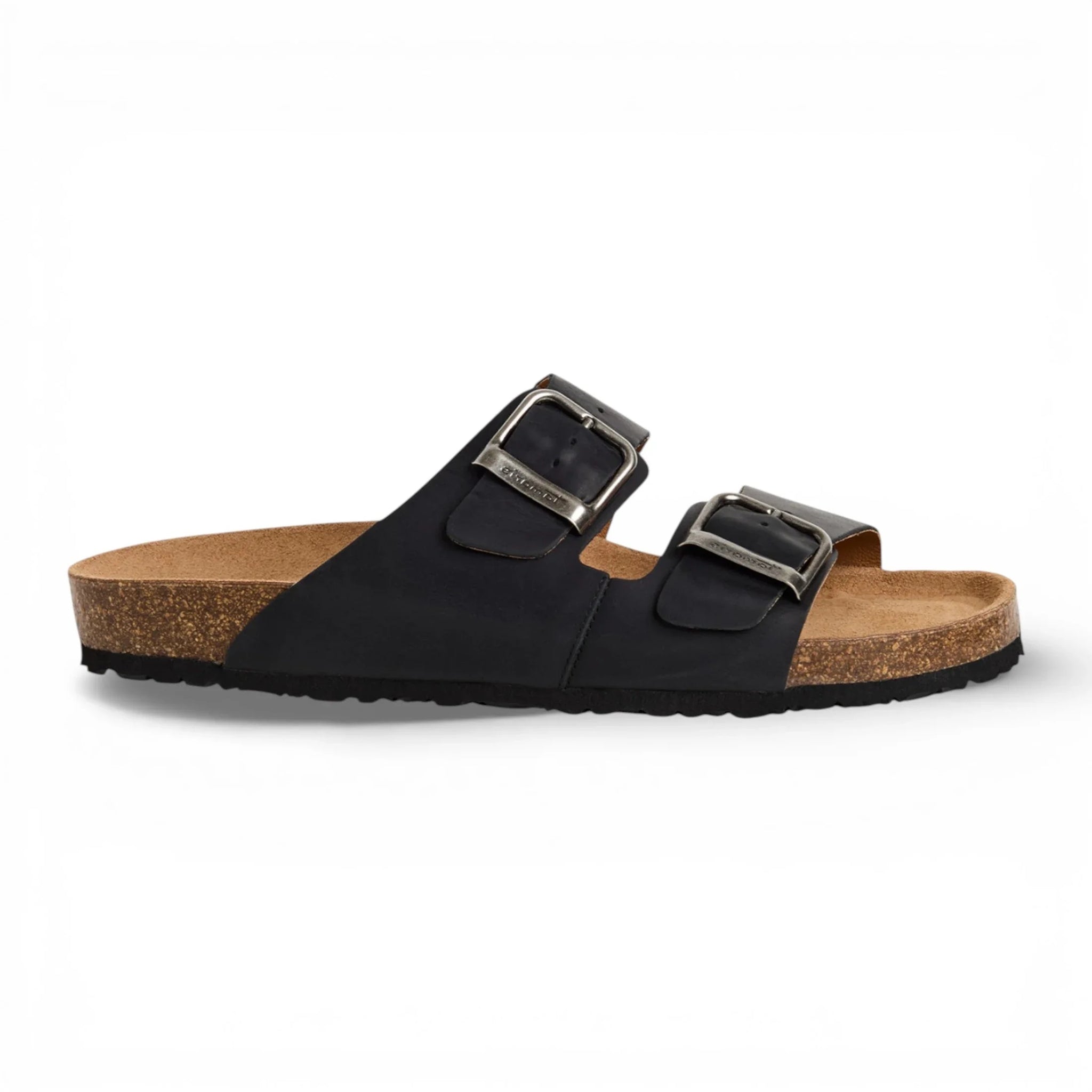 Sandales pantoufles pour hommes en cuir noir avec semelle intérieure amovible