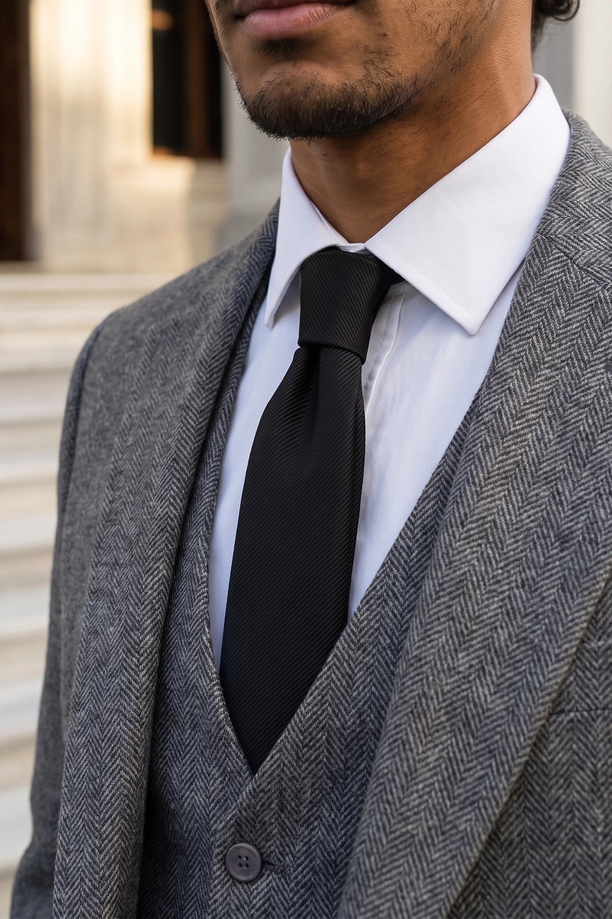 Cravate noire slim unie pour homme