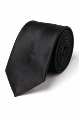 Ensemble cravate noire pour homme avec pochette et boutons de manchette