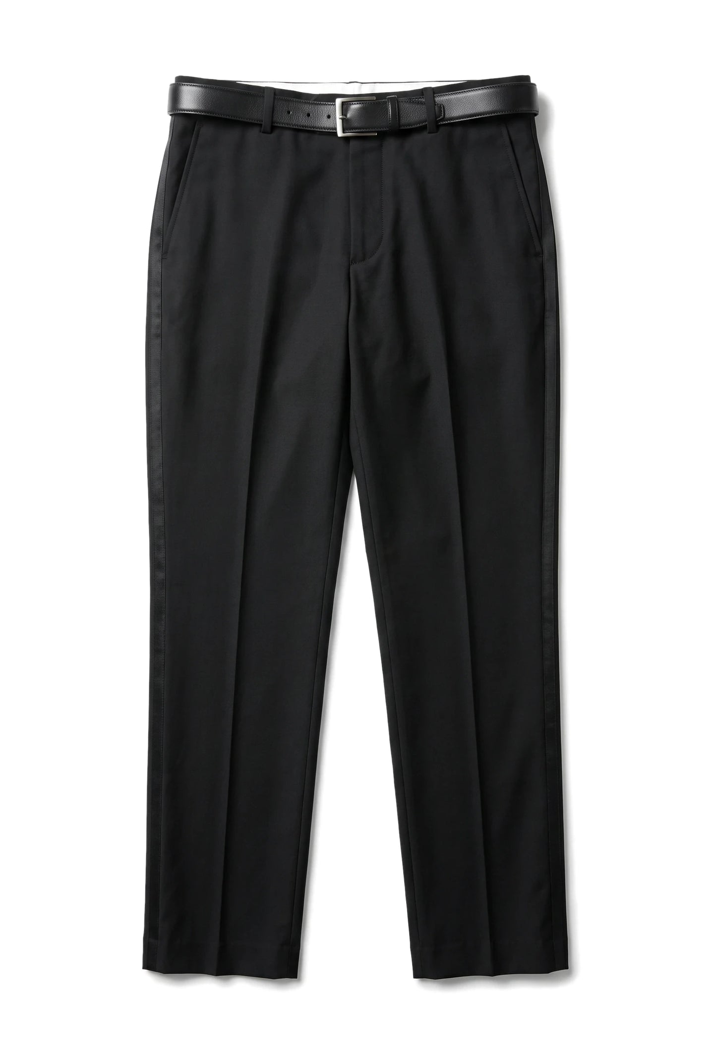 Pantalon de smoking noir pour homme, rayures satinées, idéal pour mariage ou bal de promo.