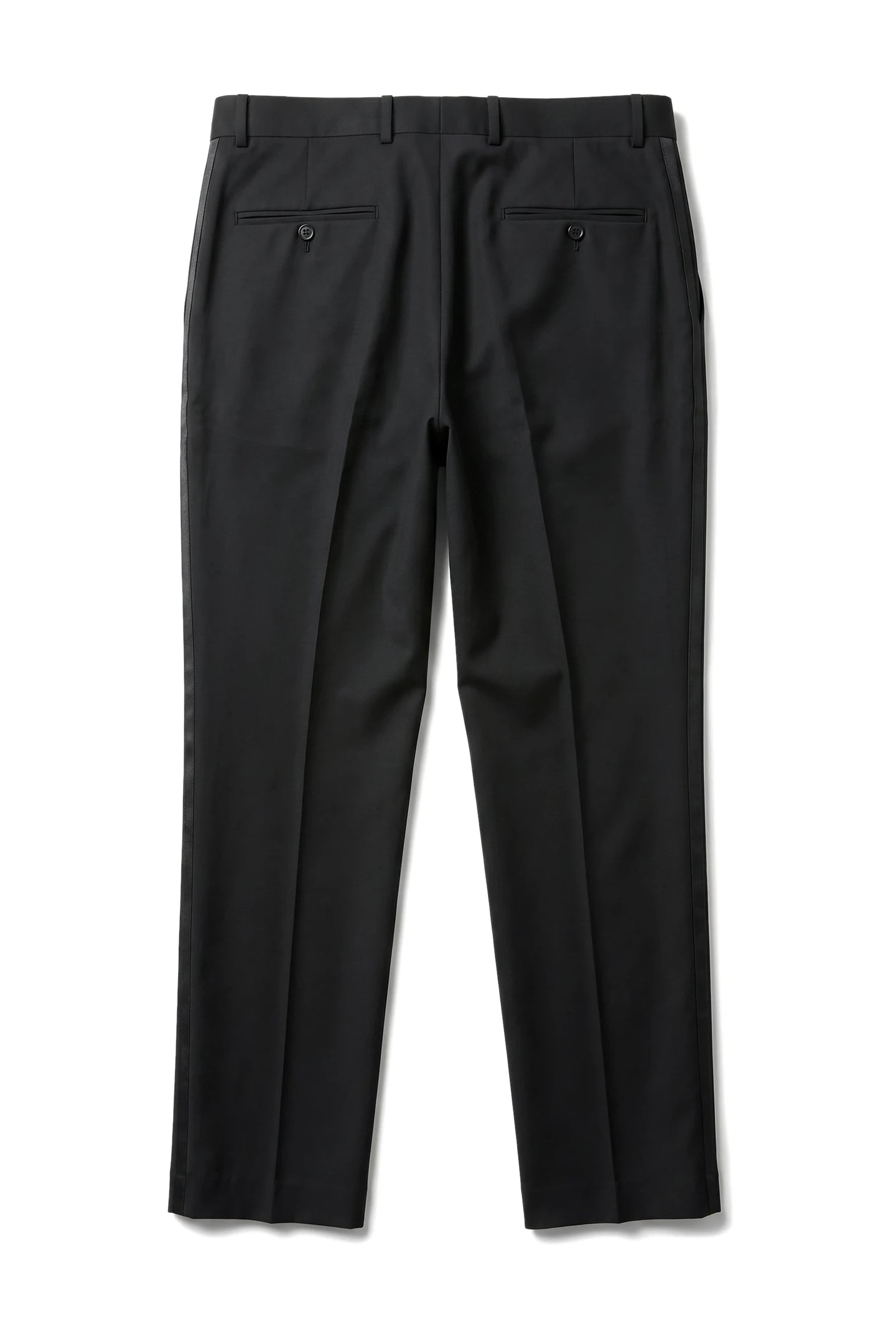 Pantalon de smoking noir pour homme, rayures satinées, idéal pour mariage ou bal de promo.