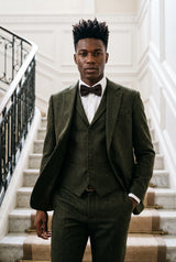 Nœud papillon pour homme en tweed noir mélangé laine