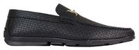 Mens Black Weave PU Leather Loafers