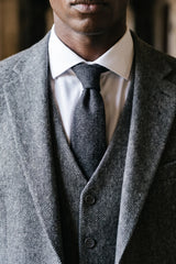 Cravate en tweed noir mélangé laine pour homme